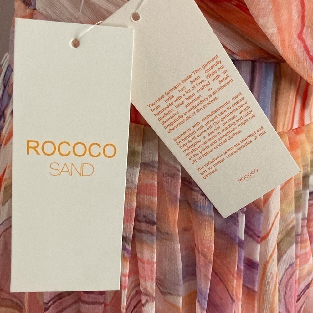 Rococo Sand NWT Dress Eira Long Dress Peach Lilac Chiffon Halter Open Back - Picture 13 of 16